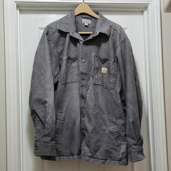 Carhartt‎ Rugged Flex Canvas Fleece Lined Work Shirt Jacket Gray Men's XL / 2X